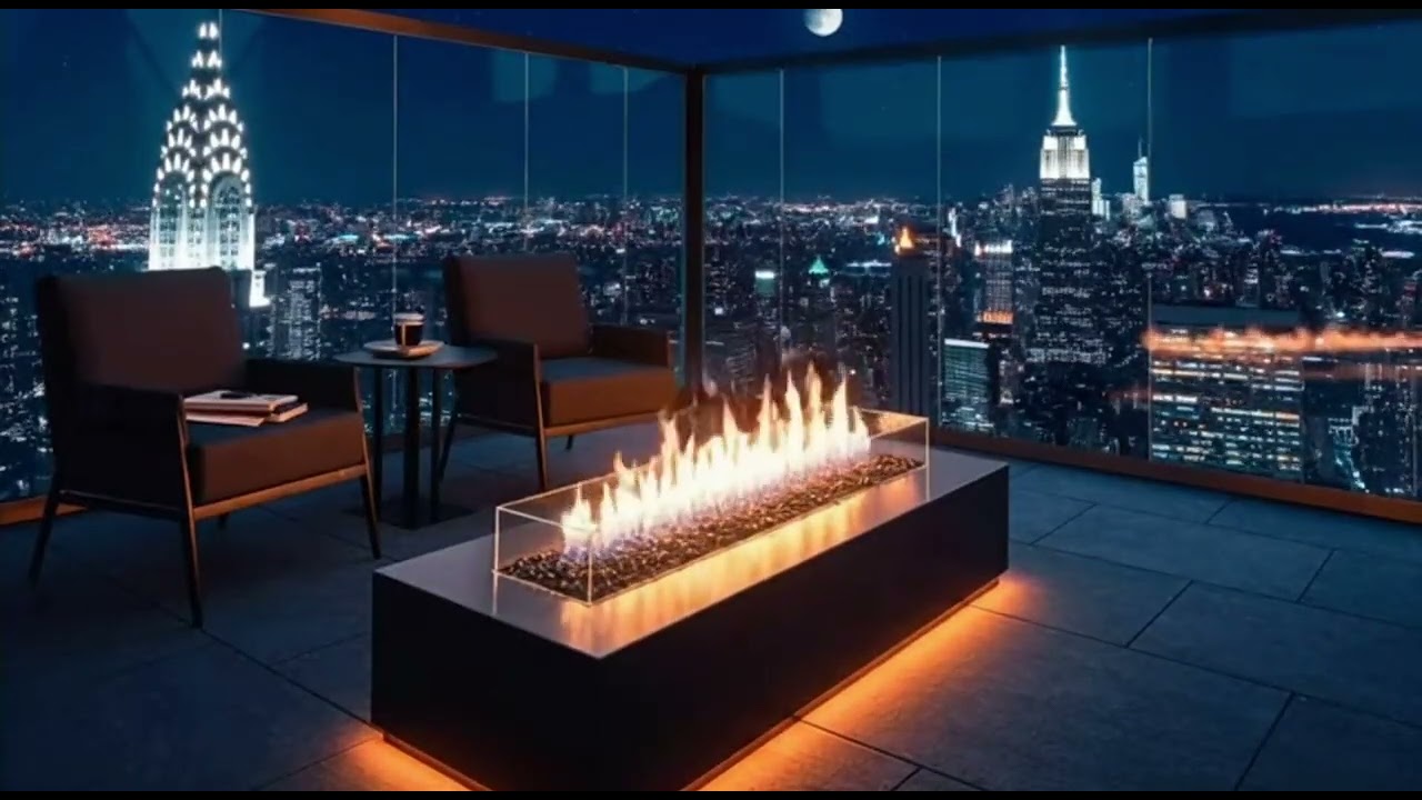 Cozy Fireplace - NYC Ambience 🌃🔥 | Urban Night | Relaxation Sounds (3 Hours)