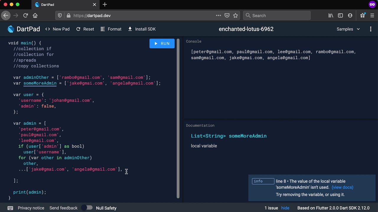 Dart Collections - Collection if, collection for, spreads and Copying collections