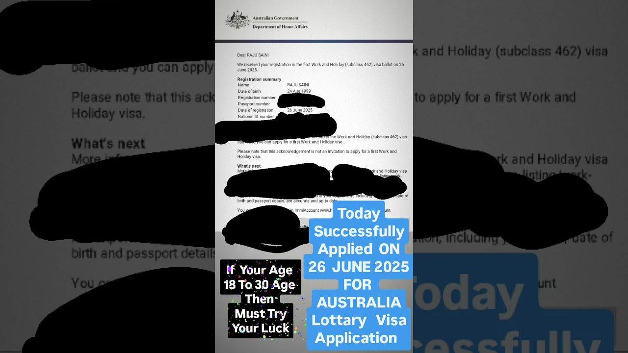 Apply For Australia Subclass 462 Visa in 2025 | Australia Lottary Visa Applied | Khanna Visa Advice
