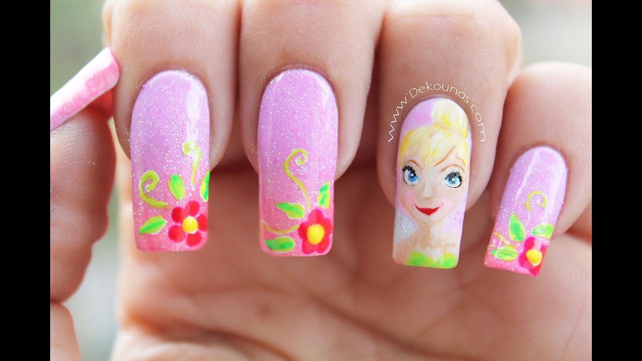 Decoración de uñas campanita - Tinkerbell nail art