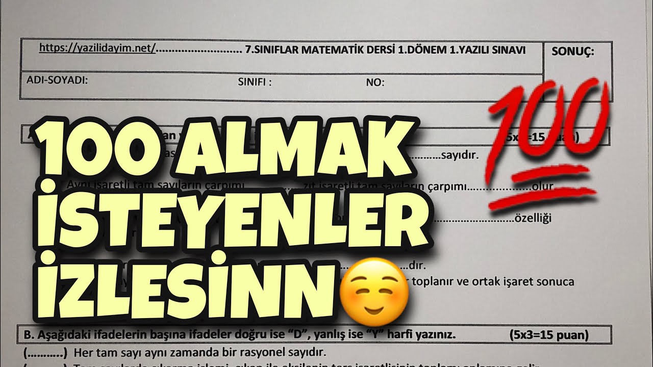 7.Sınıf Matematik 1.Dönem 1.Yazılı