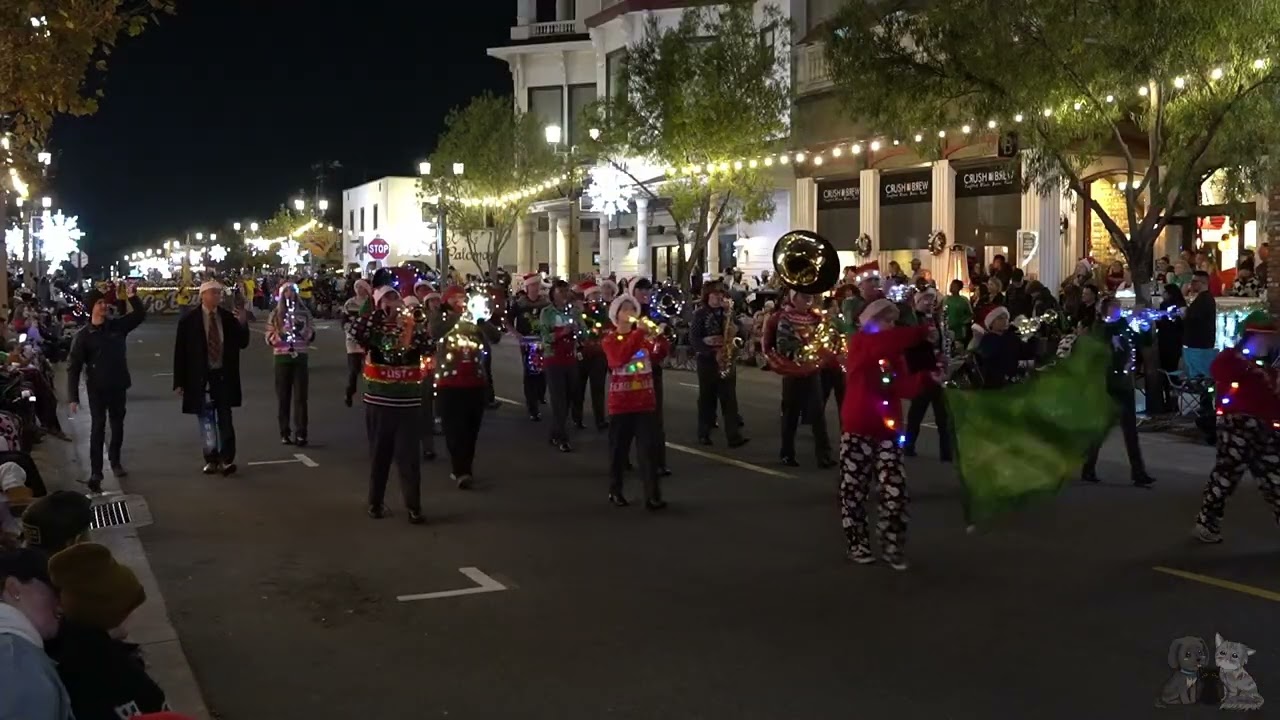 Temecula Valley High School Golden Valley Regiment at 2025 Santa's Electric Light Parade