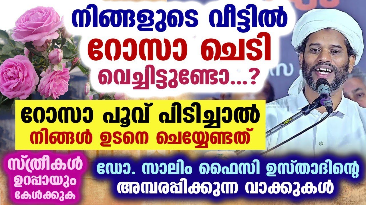 നിങ്ങളുടെ വീട്ടിൽ റോസാ ചെടി വെച്ചിട്ടുണ്ടോ..? സാലിം ഫൈസി ഉസ്താദിന്റെ ഈ വാക്കുകൾ കേൾക്കുക Salim Faizy