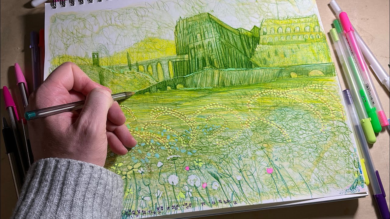 How I draw a Fantasy Castle and Landscape
