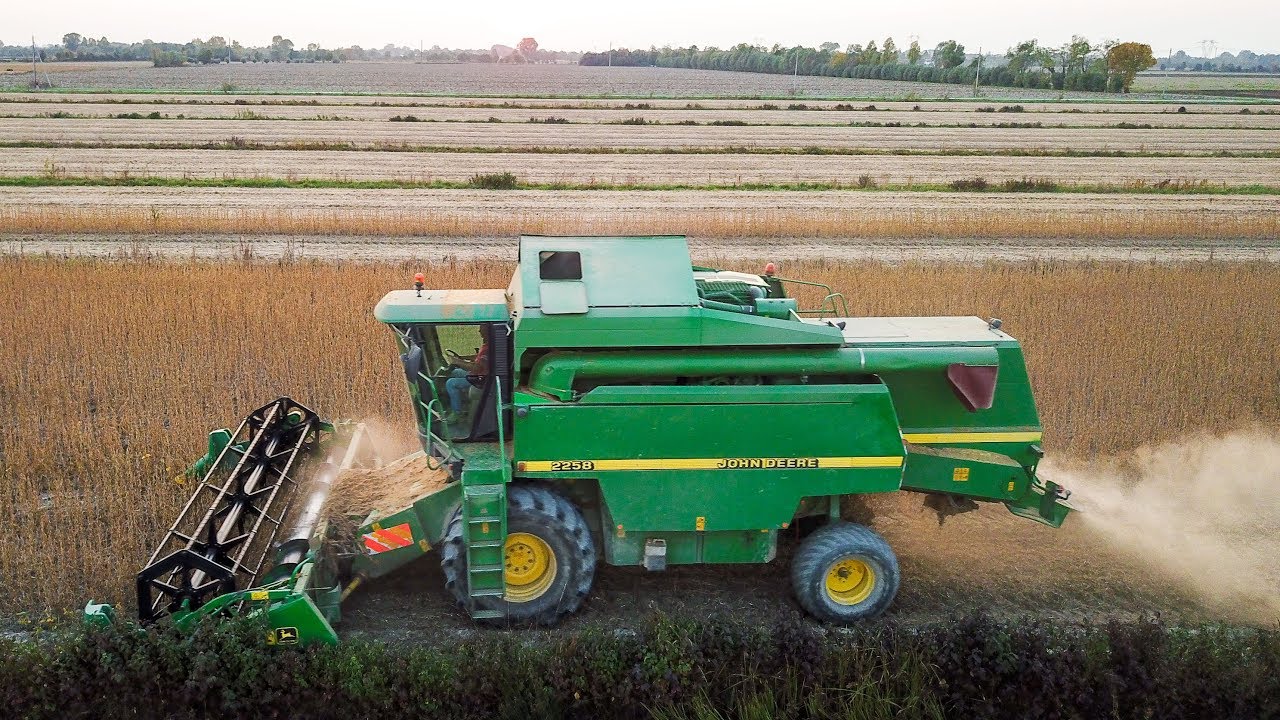 OLD SCHOOL JOHN DEERE 2258 COMBINE | Soybean Harvest in Italy | 4K