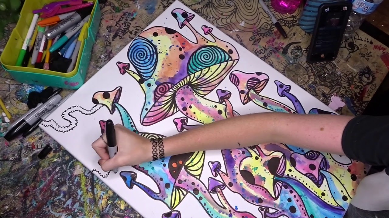CRAZY TRIPPY MUSHROOMS TIMELAPSE DRAWING!