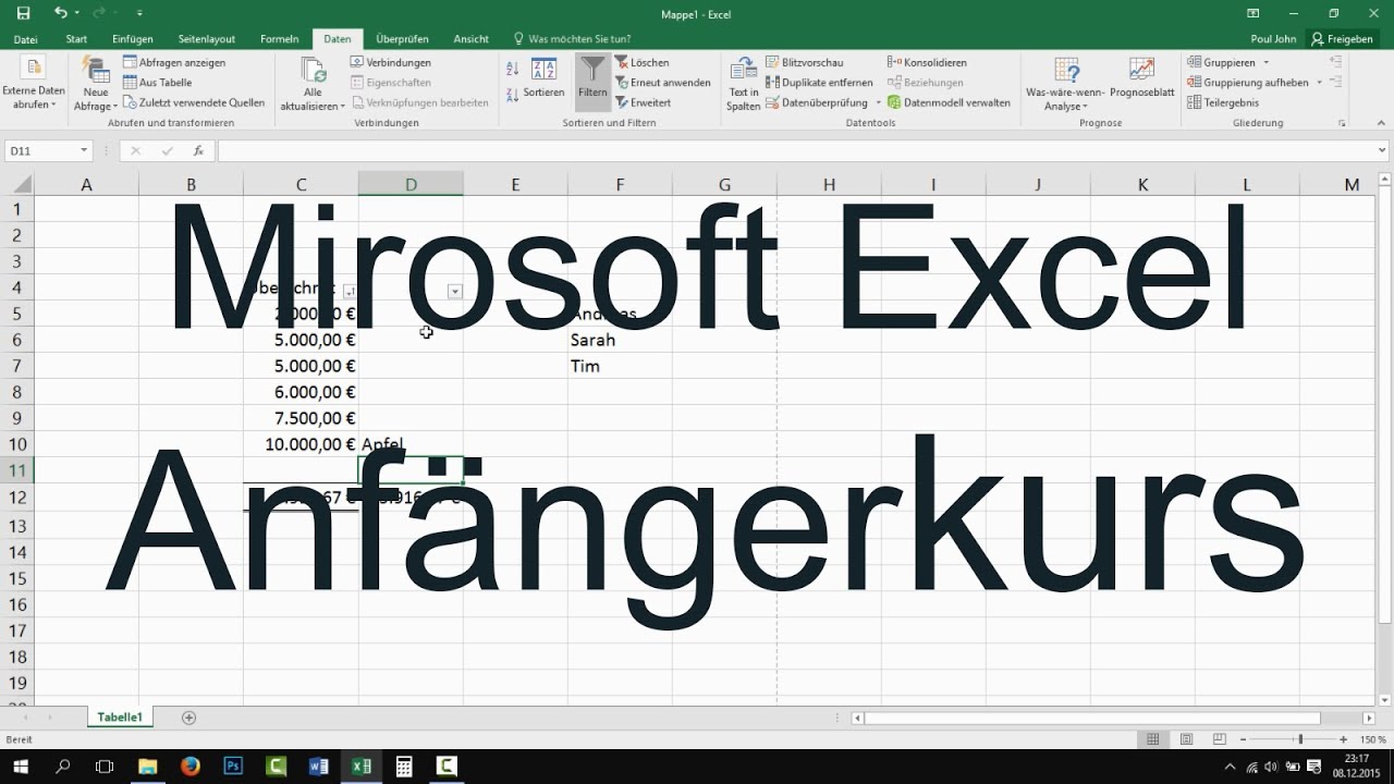 Excel Grundlagen f&uuml;r Anf&auml;nger - Der Grundkurs f&uuml;r Einsteiger [Tutorial, Anf&auml;ngerkurs]