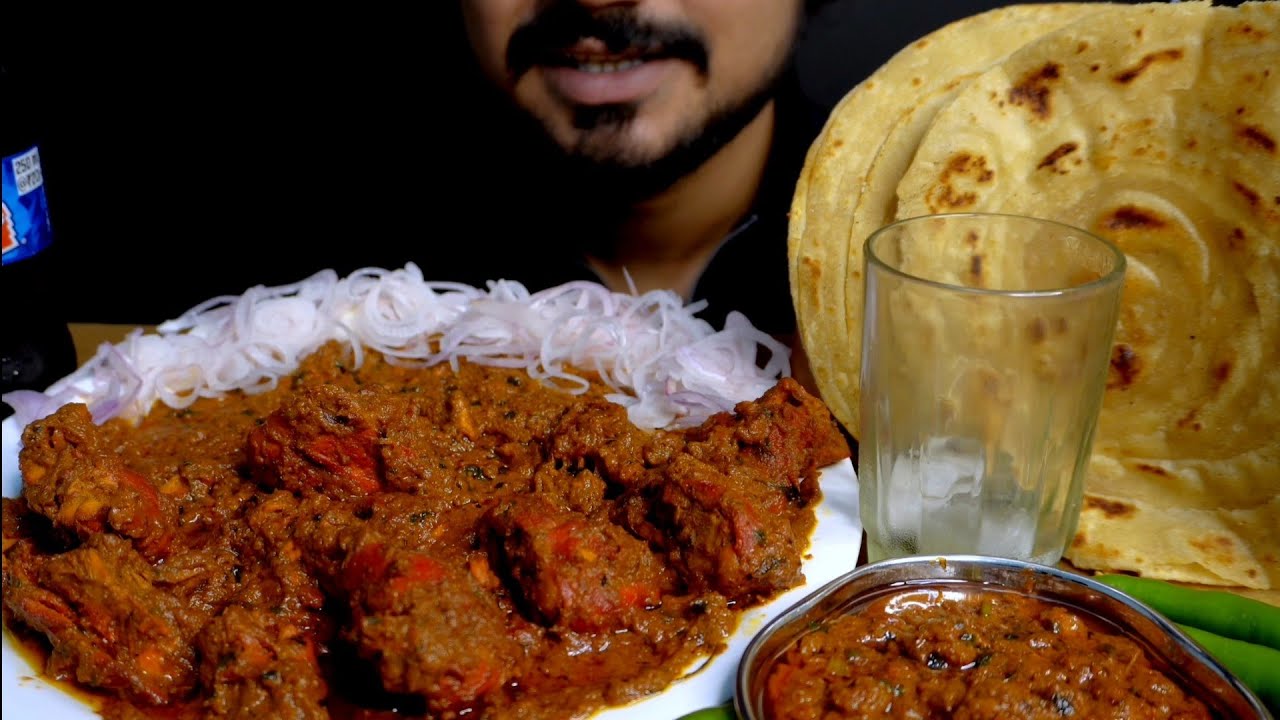 Spicy chicken curry lachha paratha mukbang eating show