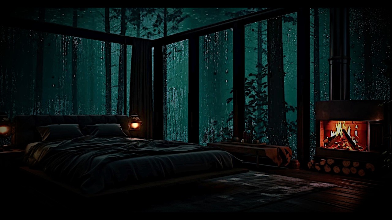 Rainy Night in a Cozy Cabin 🌧️🔥 9 Hours Fireplace & Rain Sounds for Deep Sleep (4K Ambience)