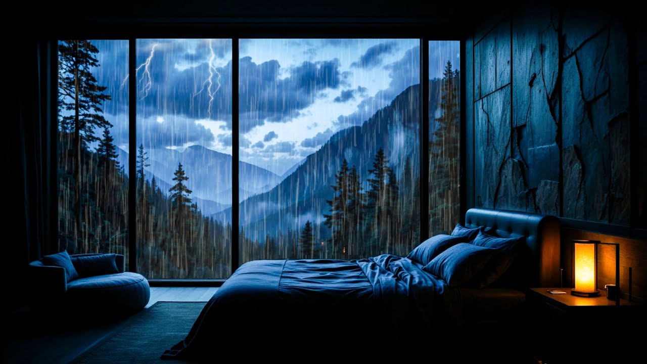 Cool Rain Sounds in Cozy Bedroom 🌧️ Rain on Window for Deep Sleep & Relaxation