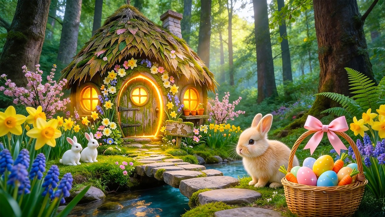 Happy Easter 💐 Cozy Easter Fireplace Ambience with Relaxing Piano Music 🐰 Cozy Spring Porch Ambience