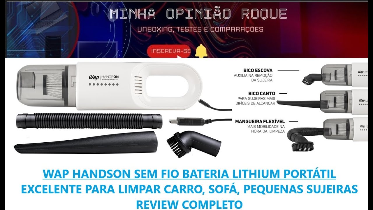 WAP HANDSON ASPIRADOR SEM FIO PORTÁTIL BATERIA DE LITHIUM, USB IDEAL PARA LIMPAR CARRO, SOFÁ, ETC.