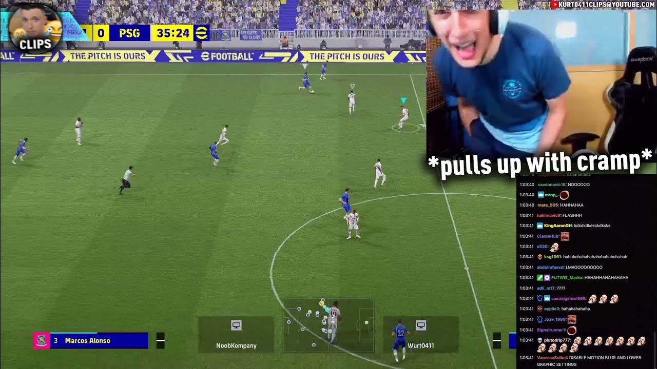 kurt pulls up with cramp while playing PES 🤣