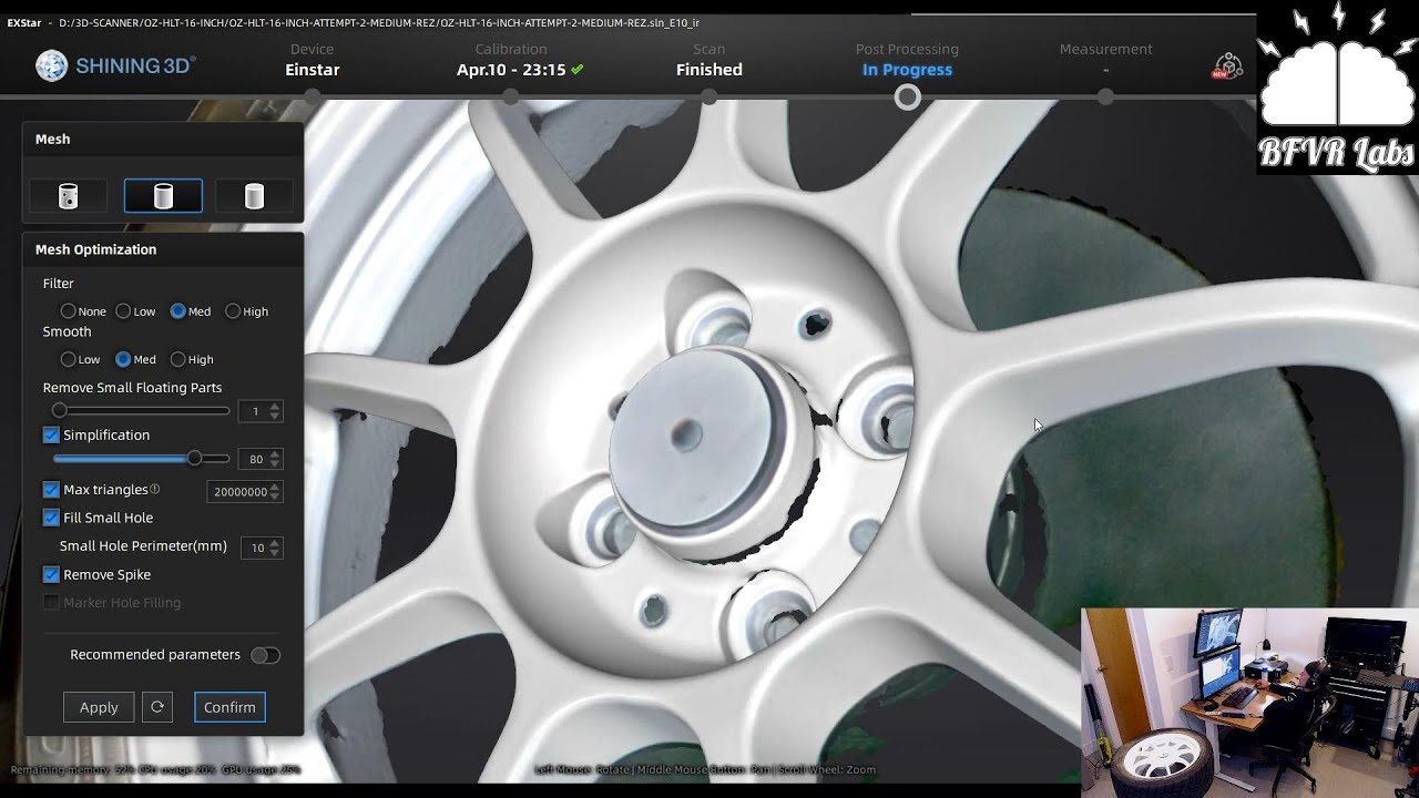 Using the Einstar handheld 3D scanner and EXStar software to scan the lugwell of my OZ HLT wheel