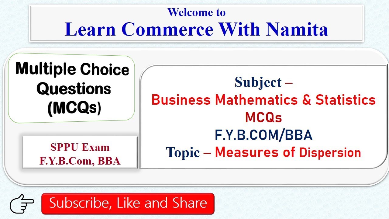 MCQs on Measure of Dispersion|F.Y.B.COM, F.Y.BBA|Measure of Dispersion|Range|Standard Deviation|SPPU
