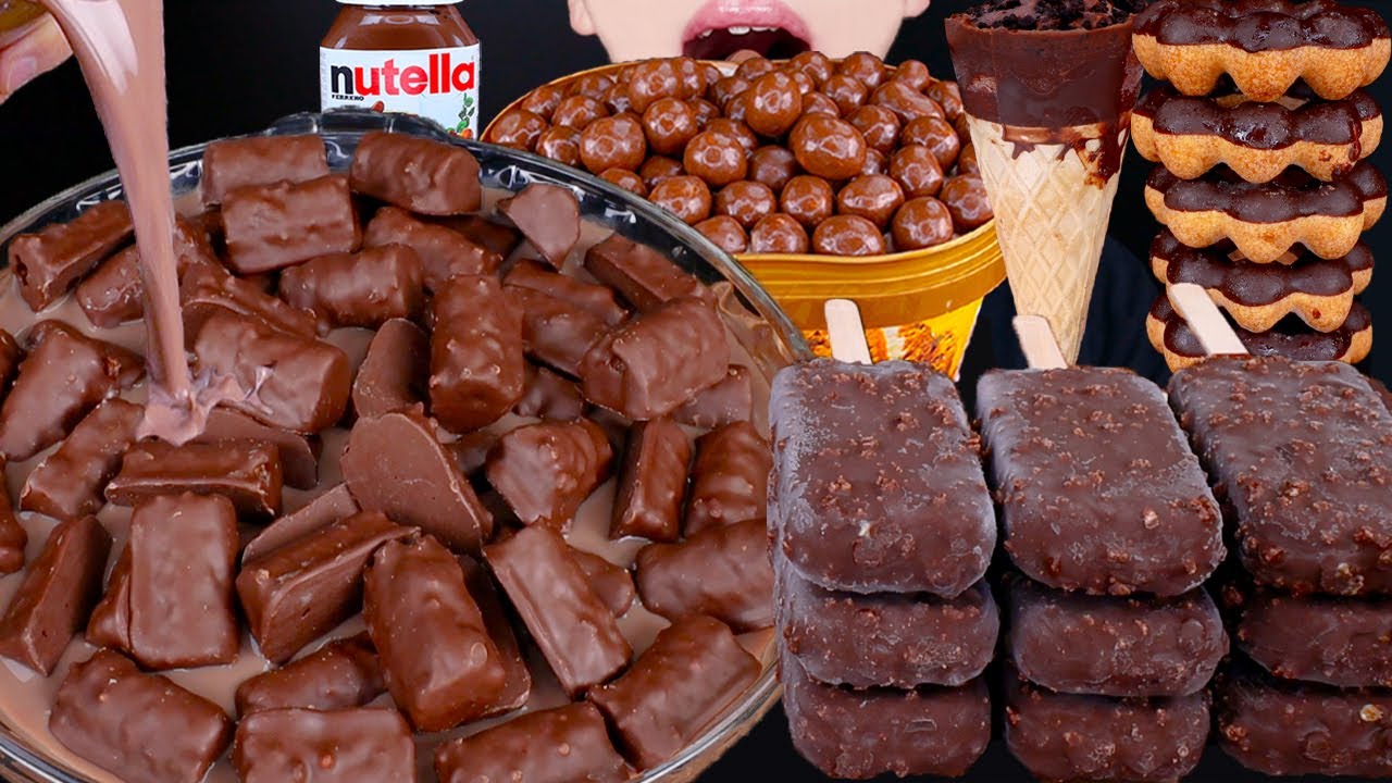 ASMR CRUNCHY CHOCOLATE MALTESERS ICE CREAM NUTELLA DESSERT MUKBANG 초콜릿 먹방 チョコレート 咀嚼音EATING SOUNDS