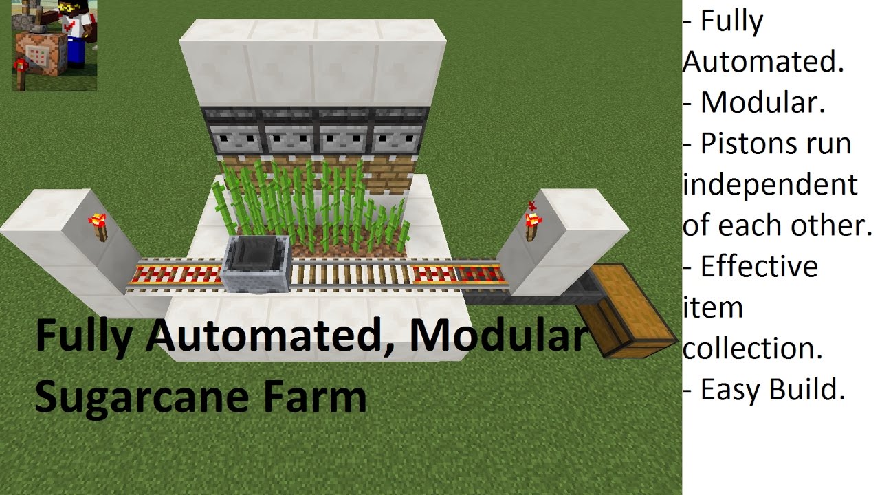 Episode 12 - Fully Automated, Modular, Sugarcane Farm (Minecraft Version 1.11 and up).