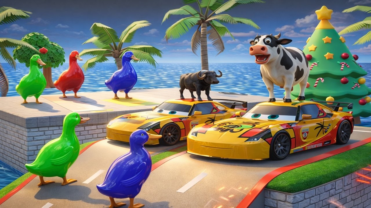 👉 Cow vs Duck vs Bull vs Tiger 😱 | Funny 3D Long Slide Game