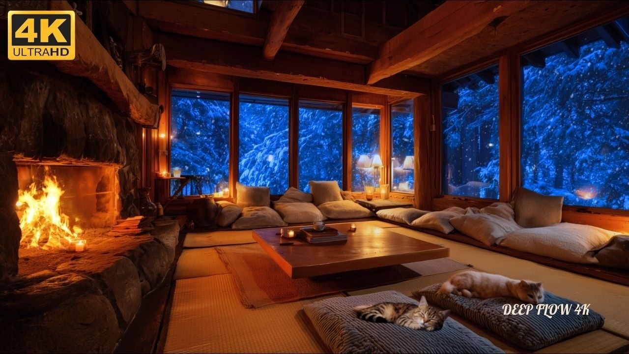 ❄️ Snowstorm Outside | Fireplace & Winter Wind Sounds | Cozy Wooden Cabin 4K Sleep Ambience