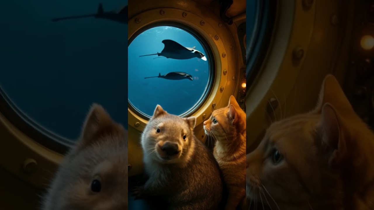 Tabby orange with wombat Submarine Window 潜水艦の窓辺 #wombat #cute #tabbycat