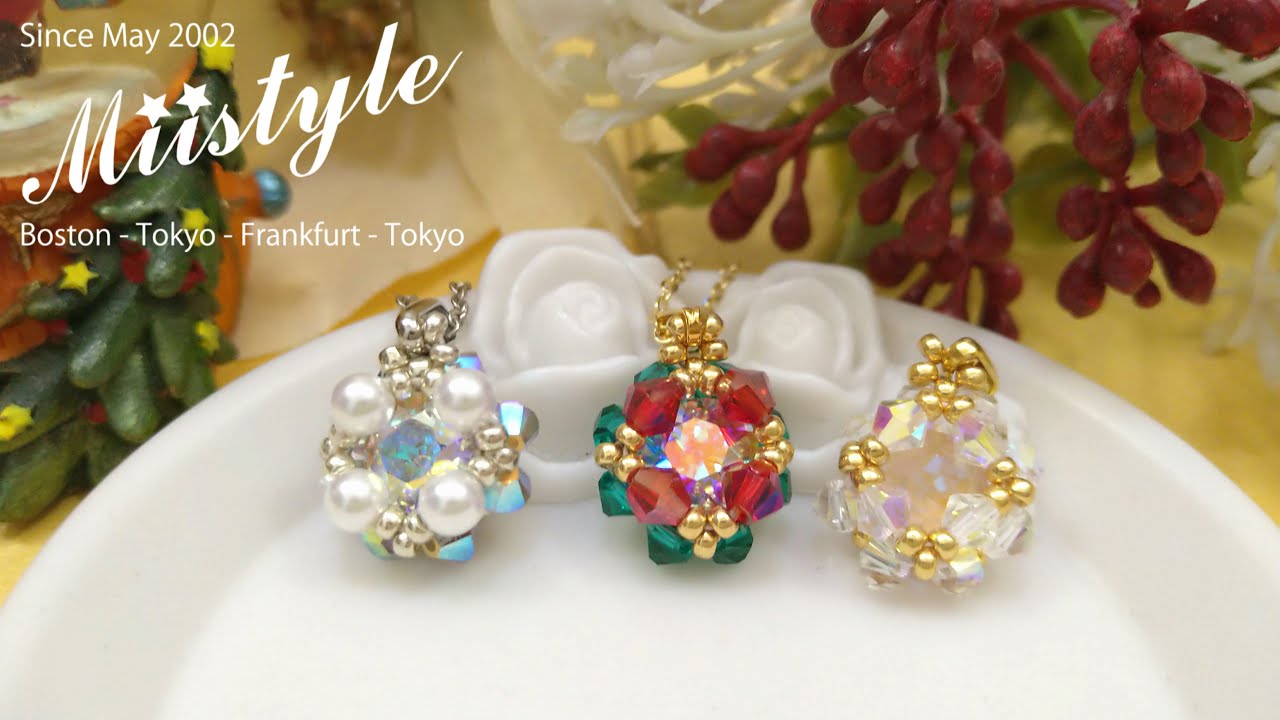 【ビーズステッチ　8mmチャトン包みのペンダント   】No.128 Designed  Oct.7 th.2025 Miistyle   