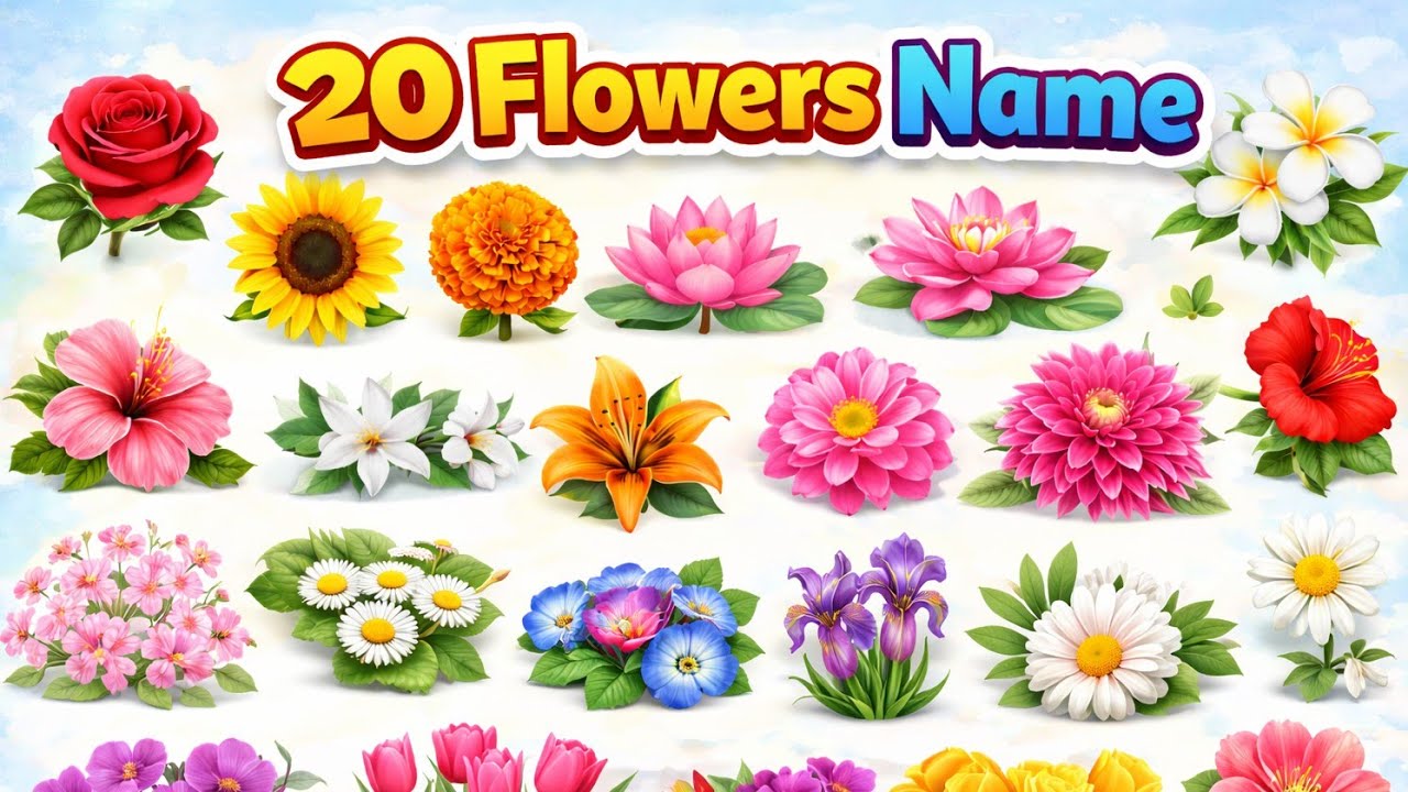  20 Flowers Name | 20 फुलो के नाम | Hindi And English Flowers Name For kids 