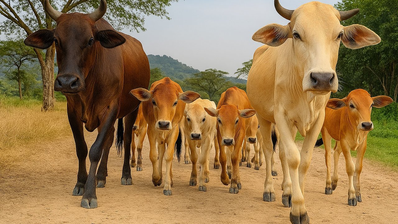 Aktivitas Sapi Lembu Kampung Berjalan menuju ladang, Suara Sapi Moo, Sapi Lucu Beramai di Jalan