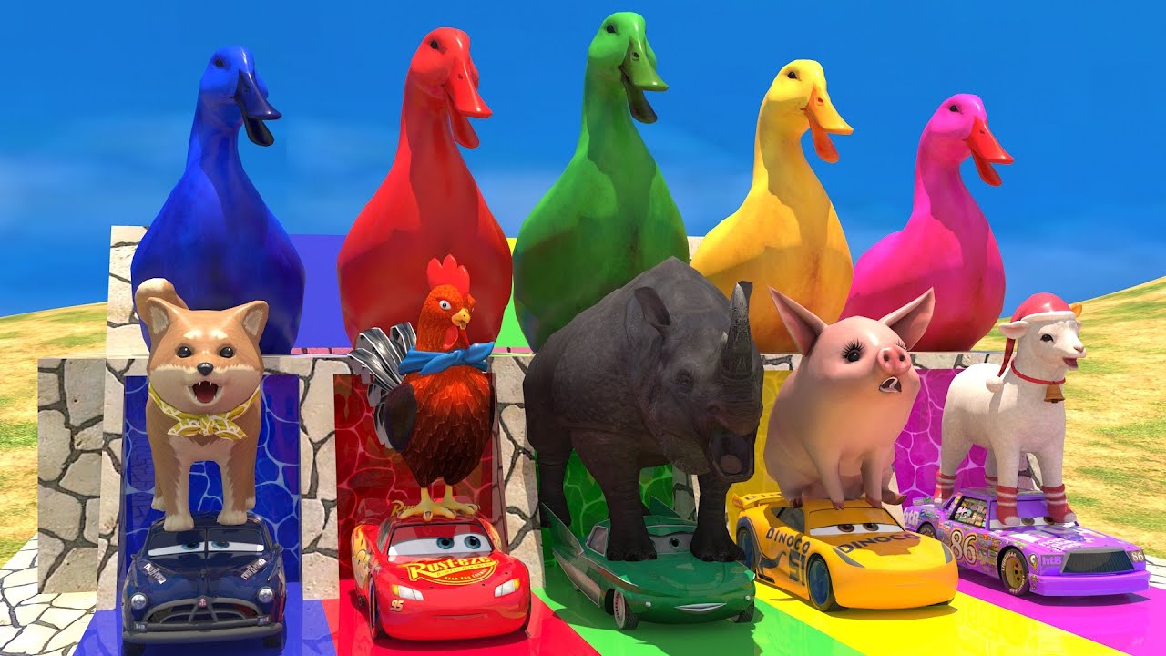 Long Slide Game With Cow Elephant Gorilla Hippopotamus Tiger - 3d Animal Game - Funny 3d Animals