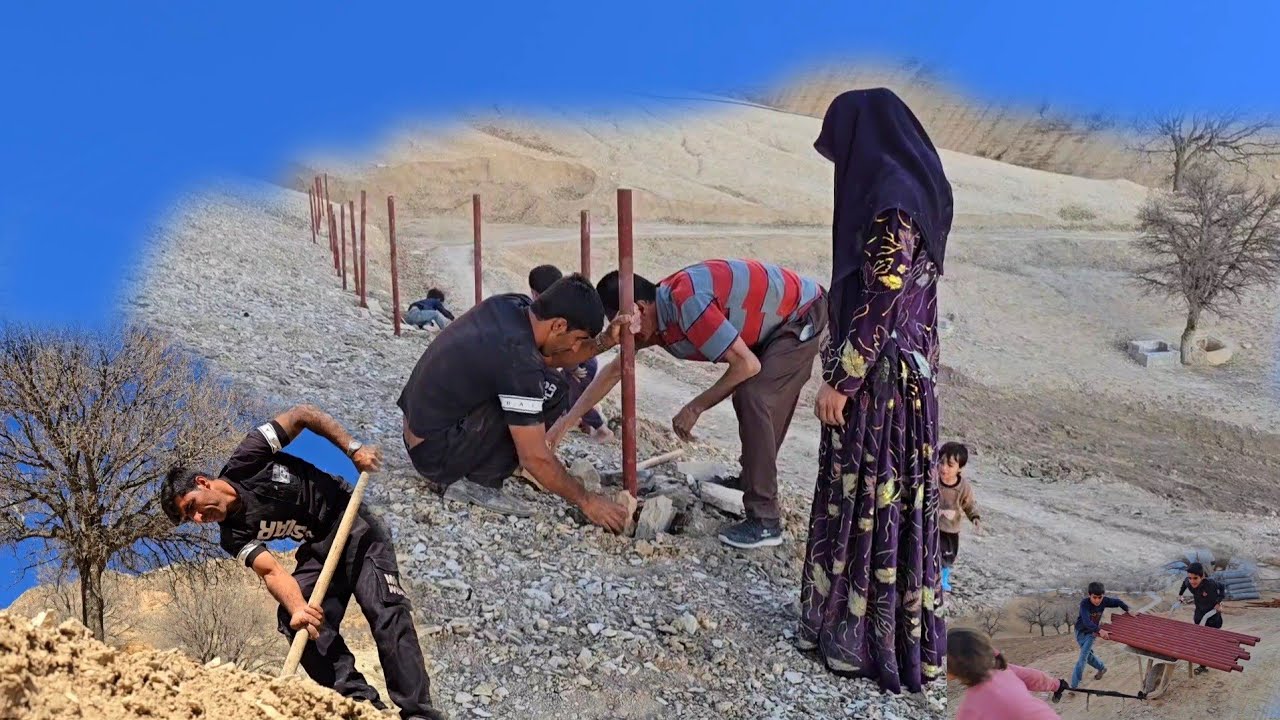 The Harsh Life of Nomads | Kazem and His Wife Fencing Their Farm with Family Support