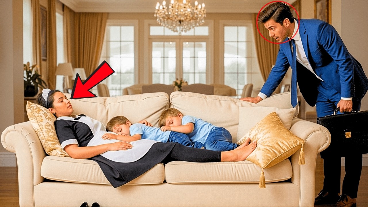 EL MILLONARIO LLEGÓ SIN AVISAR... Y ENCONTRÓ A LA EMPLEADA DORMIDA EN EL SOFÁ CON SUS GEMELOS.
