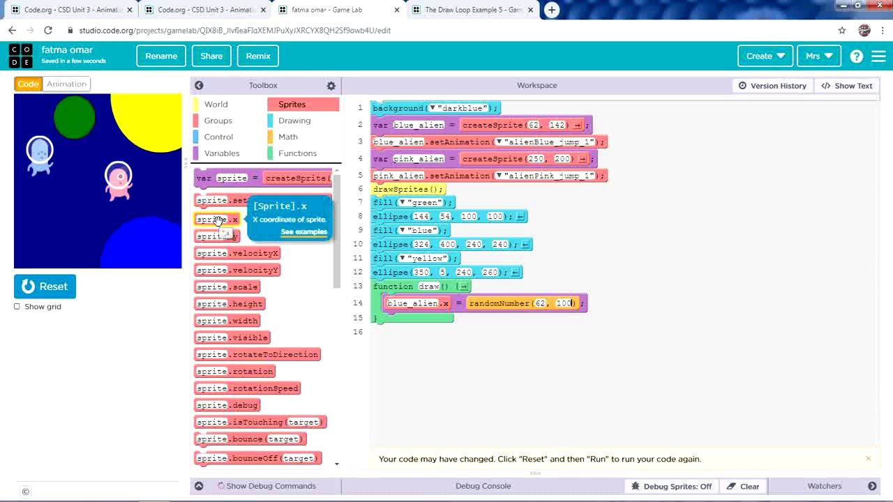 Creating Animated Scene using Game Lab from Code.org