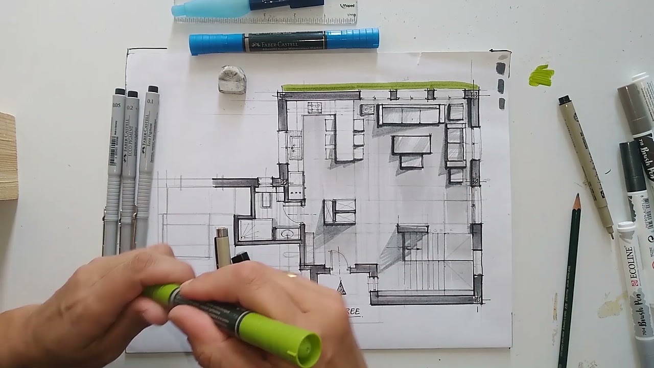 sketching plan  (openspace), design espace 2eme année architecture d'intérieur octobre 2021