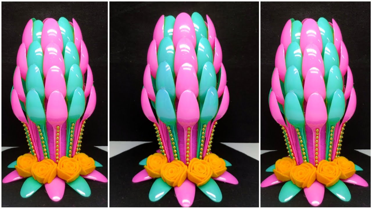 Ide Kreatif - Kreasi Vas Bunga Dari Sendok Plastik || Flower Vase from Plastic Spoon Craft ideas