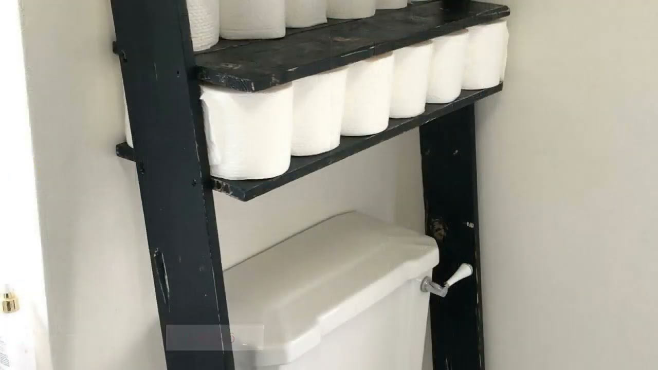 Ladder Shelf Bathroom - Over the Toilet Storage Ladder Shelf made from Reclaimed Pallet Wood Blac...