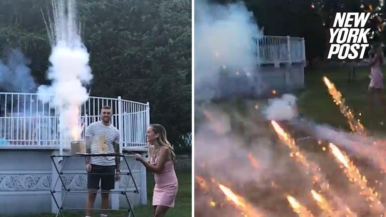 Gender-reveal fireworks fail sends people screaming
