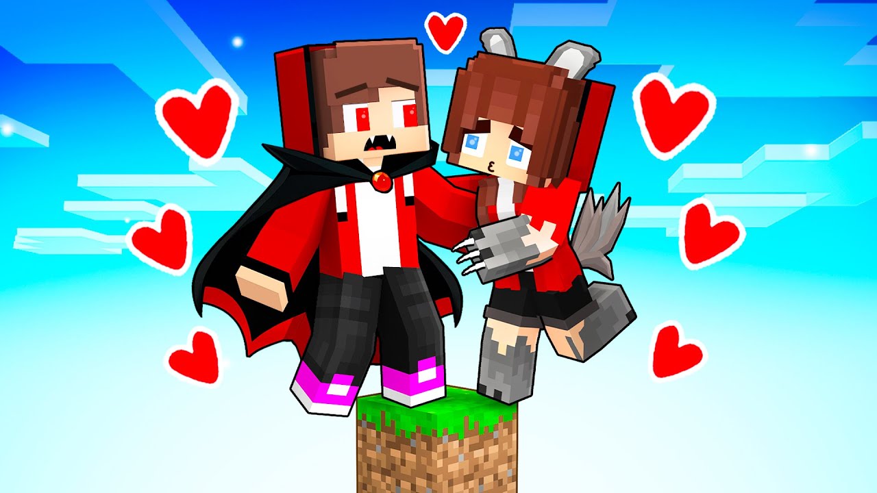 Vampire JJ and Werewolf Girl LOCKED on ONE BLOCK - Maizen Minecraft Animation
