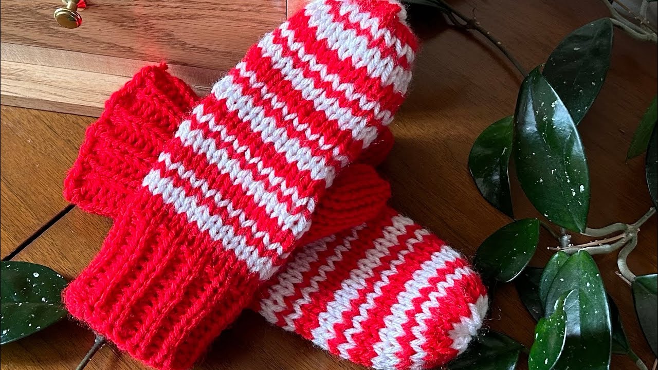 “Candy Cane Lane”  Children’s Mittens ~ Addi, Sentro, Circular Knitting 🧶