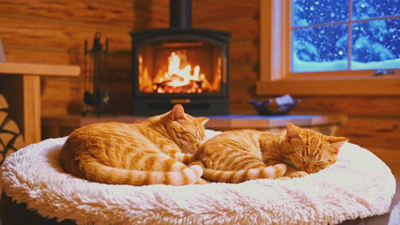 🔴😴Live Deep Sleep Cat Purring & Fireplace Sounds Cozy Night for Better Sleep 😴