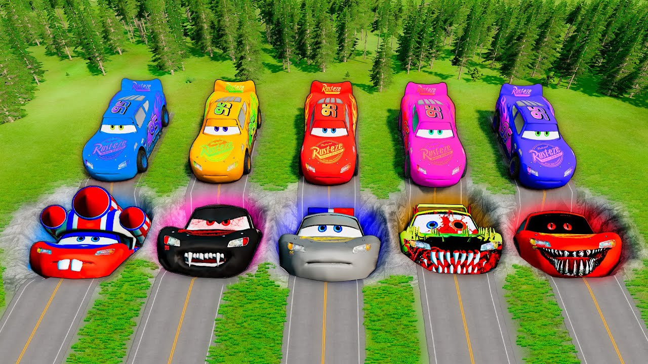 Mega Pixar Cars Pit превращает Молнию Маккуина в Злого Маккуина! Битва BeamNG.Drive!
