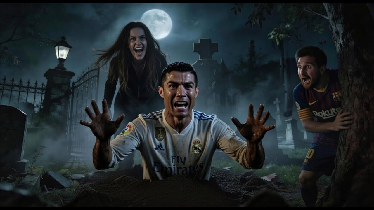 Ronaldo Trapped in a haunted graveyard/Messi Ronaldo AI video|AI horror story|#ai  #messi #cr7 