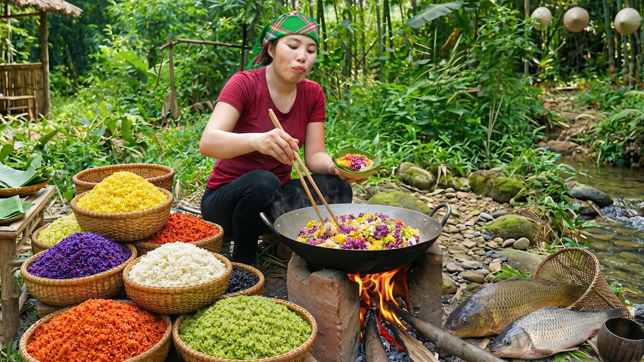 Making Sweet Sticky Rice Cakes with Mung Bean Filling | Selling at the Market with My Kids