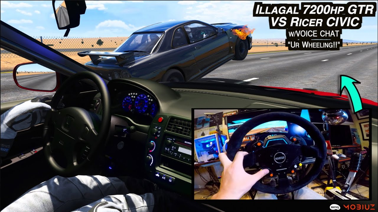illegal 7200hp R34 GTR VS Ricer CIVIC On High HP Drag SERVER w/VoiceChat!!