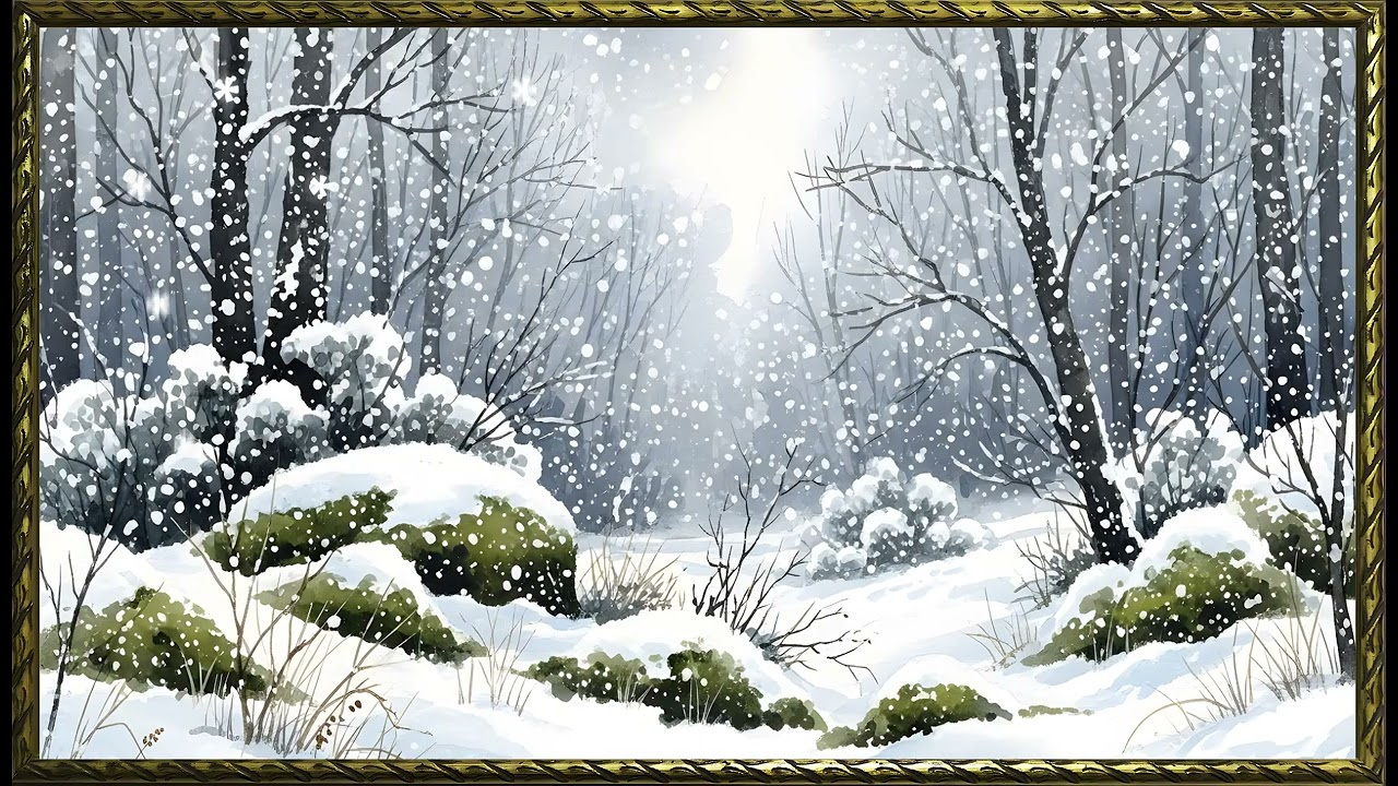 Vintage Winter Chapel Reverie Painting | Gold Frame TV Art | Art Screensaver for TV | Wall Art