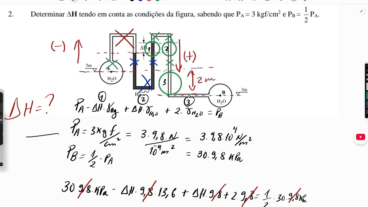 Exercício 2– Manômetros | Resolução Passo a Passo (Hidráulica 1)