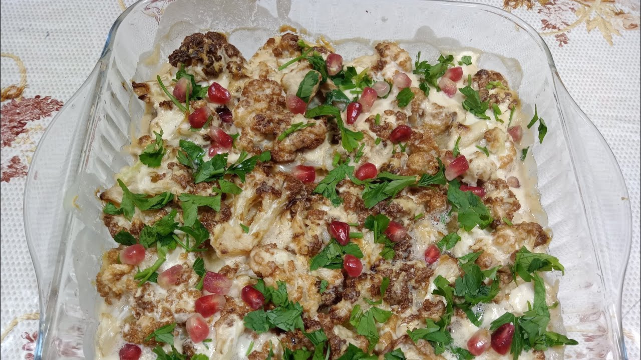 من اطيب الوصفات صنية القرنبيط باللحمة وصوص الطحينية 🍲