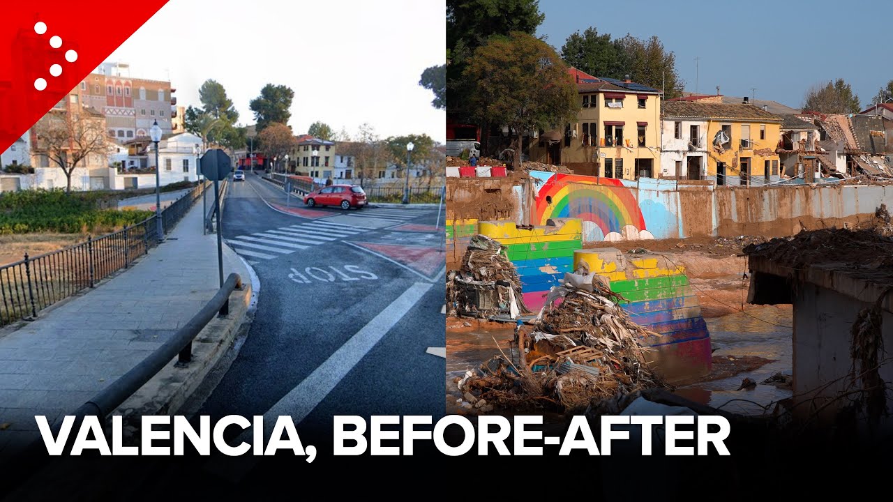 PRIMA E DOPO Alluvione Valencia, raffronto da Paiporta, Picanya, Alfafar, Sedavì, Chiva, Catarroja