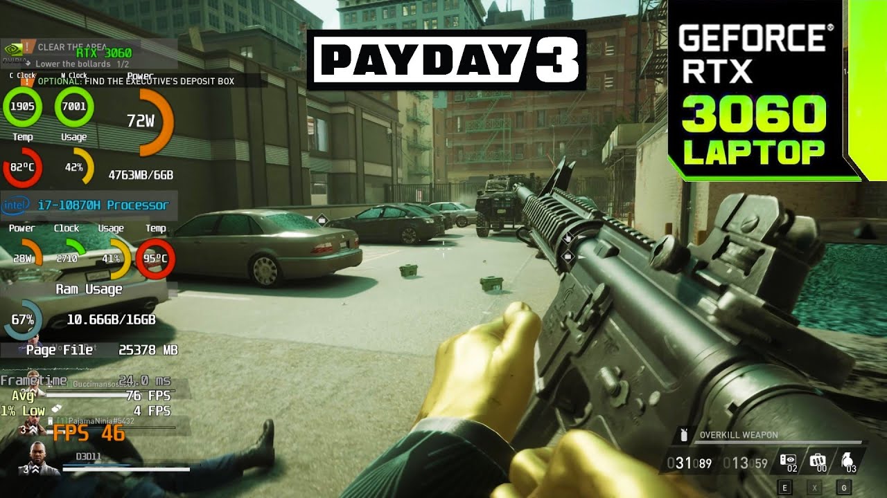 PAYDAY 3 | RTX 3060 Laptop 130W + i7-10870H | 4K, 1440P, 1080P | Benchmarks!