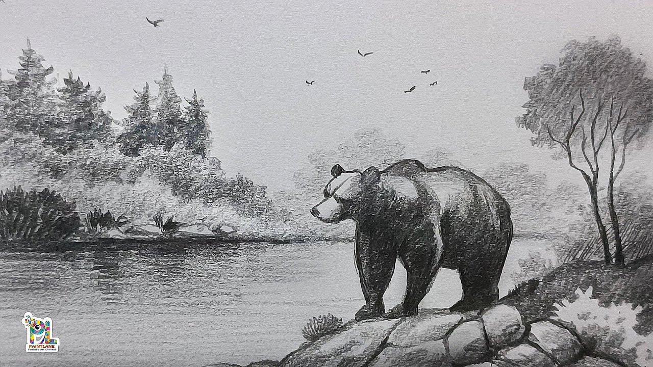 How to draw Bear in Forest || Pencil Sketching and Shading