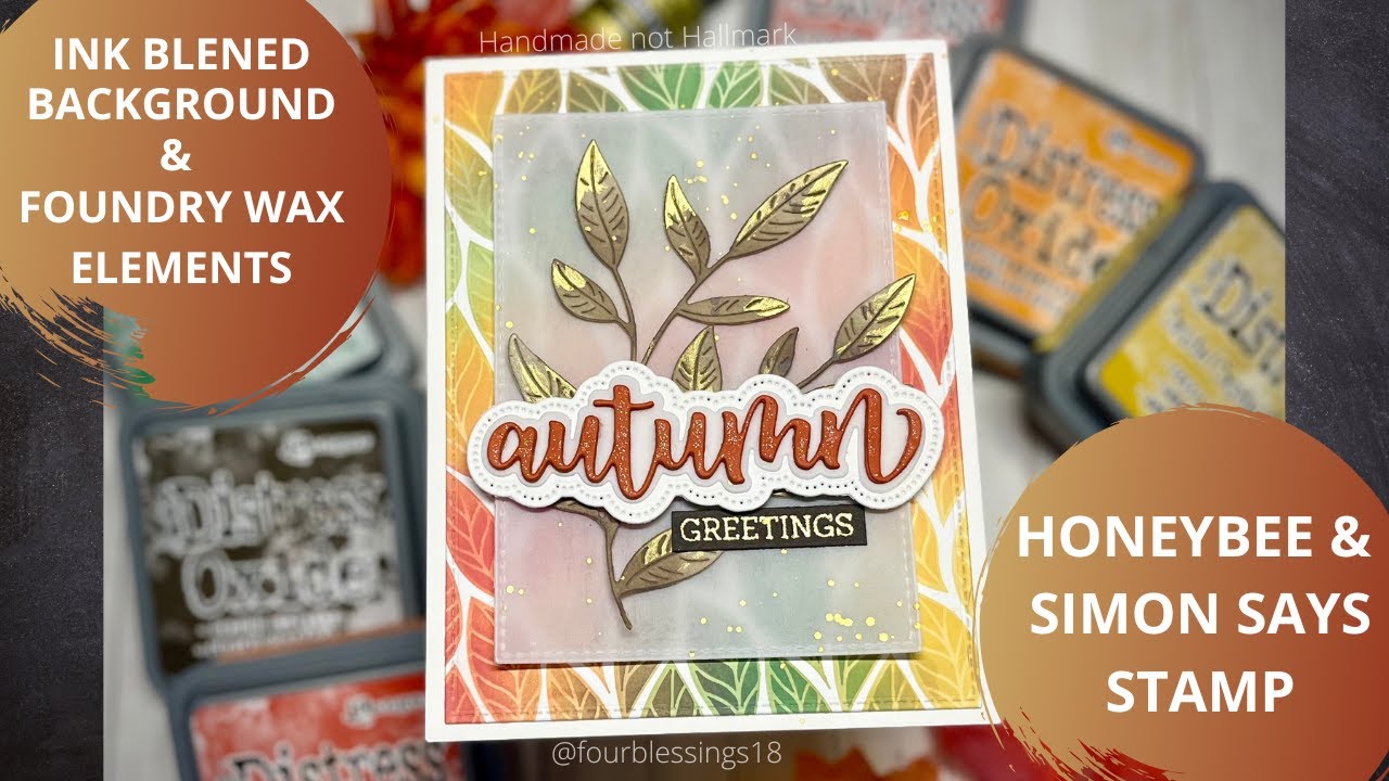 🍁 Fall Card #2 | Ink Blended Leave Background | Gold Accents | Honeybee Stamps