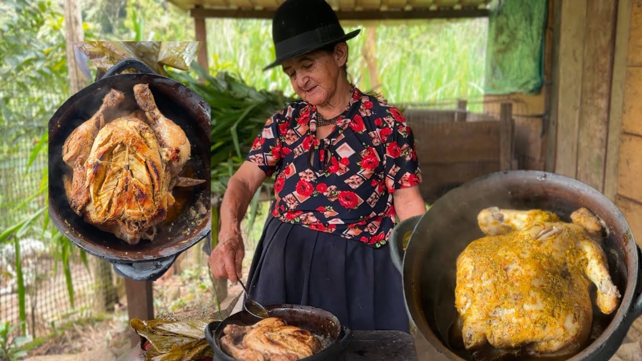 Pollo entero sudado es lo que preparé para el almuerzo de la gente que trabaja en la finca.